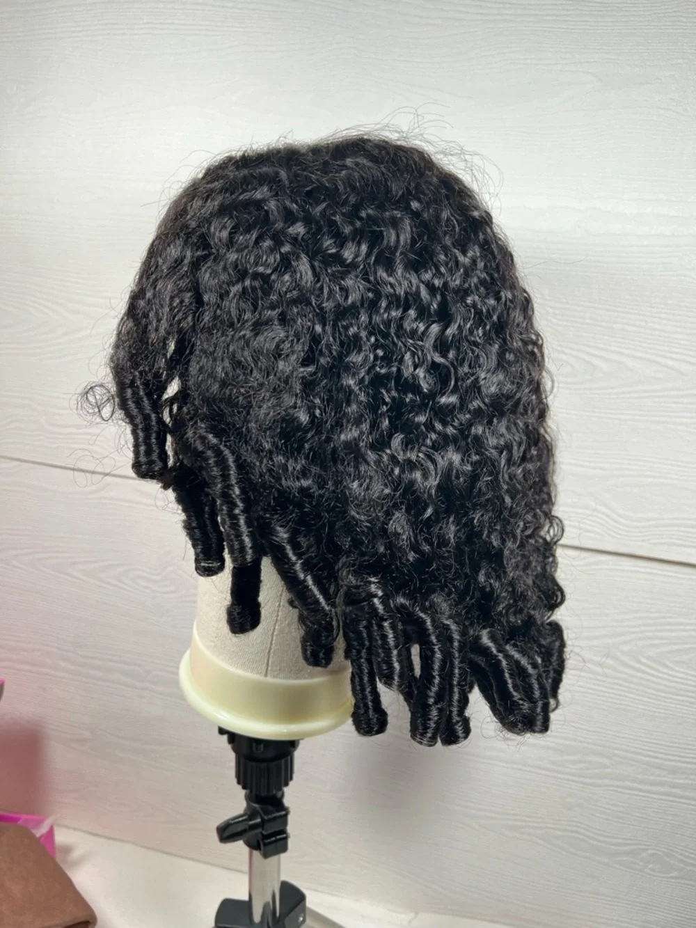 Unice Natural Black Human Hair Curly Finger Coil 16 Inch Wig